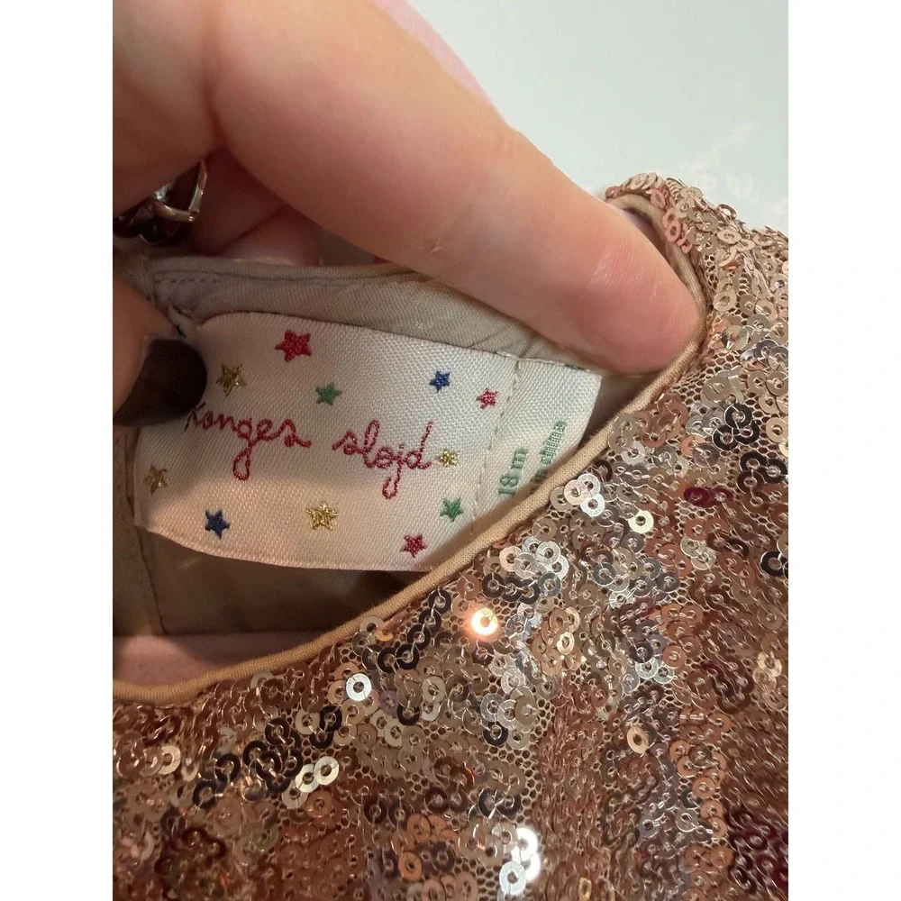 9.Konges Slojd Starla Sequin Dress Rose Gold Tiered Ruffle Collar 18M KS6482